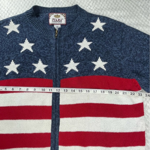 🔥Patriotic Sweater America Flag Red White Blue Sweater Cardigan Tiara Size XL - Picture 11 of 14